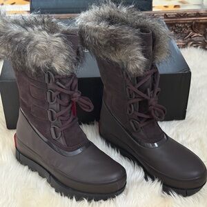 Sorel Joan of Arctic Next Black Brown Faux Fur Waterproof Snow Boots Size 7